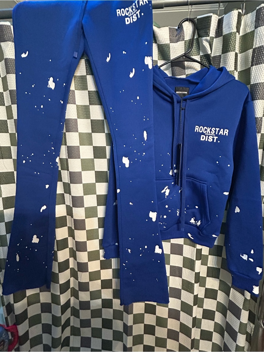 Rockstar Dist. Royal Blue Paint-Splatter Zip Hoodie & Joggers Set